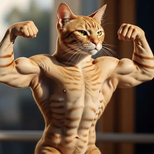 Powerful Cat with Imposing Muscles and Determined Eyes