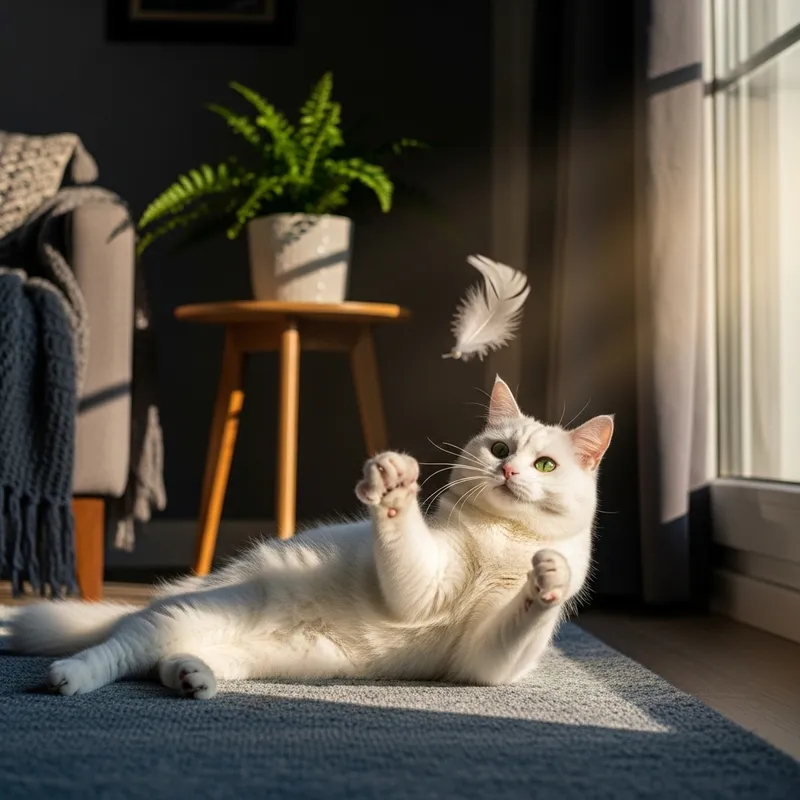 Adorable White Cat in Sunlit Room