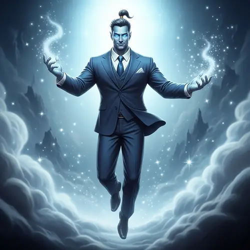 Ethereal Genie in Sharp Suit - Mystical Scene Captured