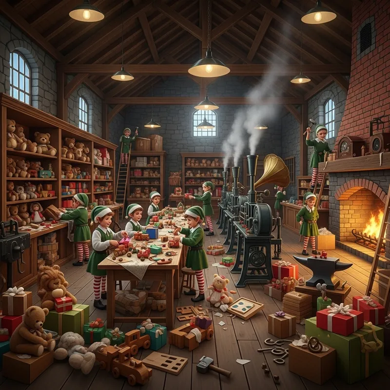 Enchanting Toy Workshop: Lively Elves Creating Christmas Magic