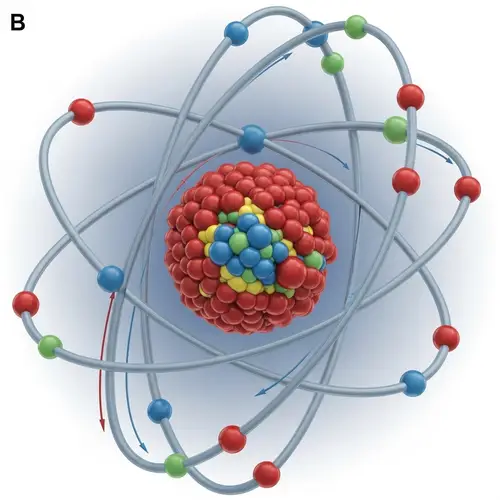 Detailed Scientific Illustration of Atom: Protons, Neutrons, Electrons