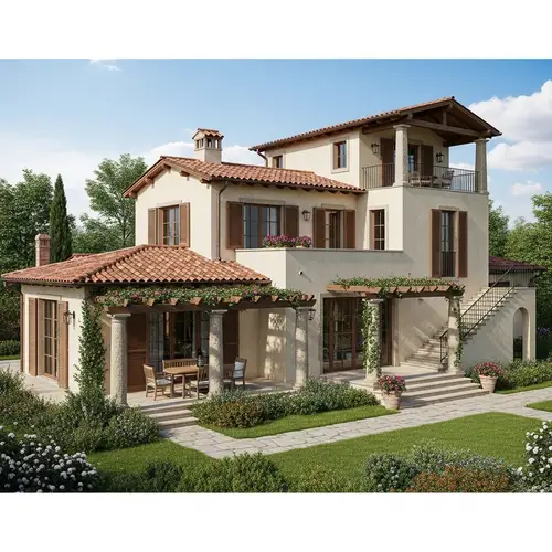 Tuscan Style Two-Storied Villa with Cream-Colored Exterior