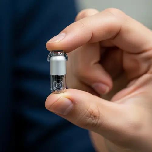 Human Hand Holding Capsule Endoscopy Camera