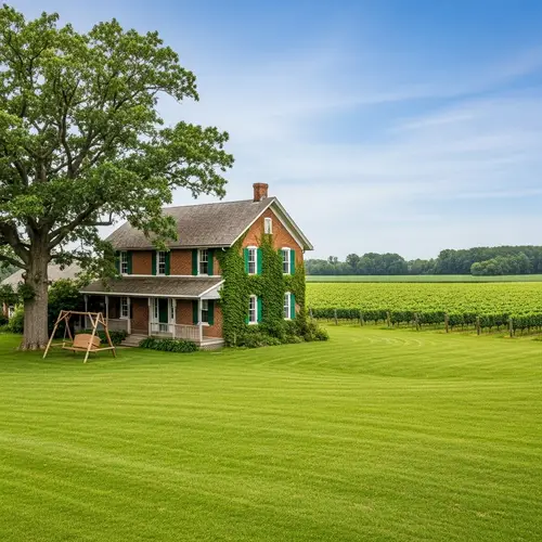 Rustic Farmhouse in Lush Green Field | Tranquil Countryside Scene