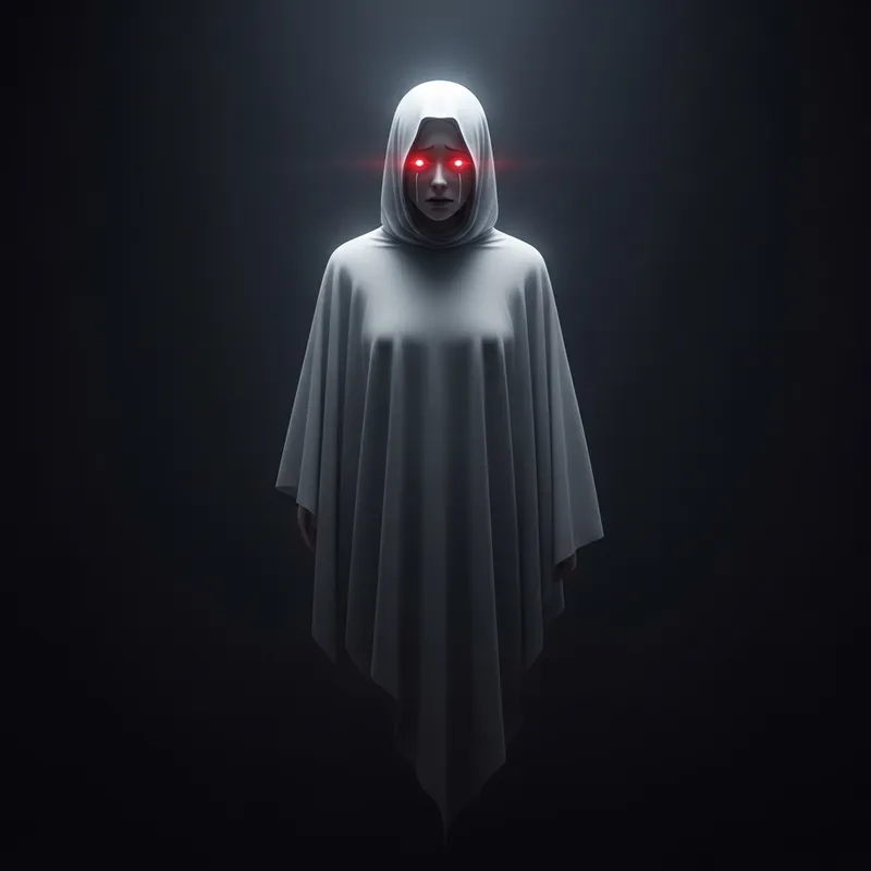 Sad Ghost with Glowing Red Eyes - Haunting Image