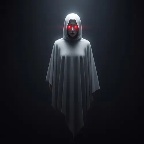 Ethereal Sad Ghost with Glowing Red Eyes