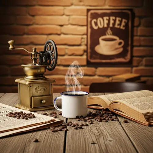 Vintage Coffee Scene: Nostalgic Atmosphere with Freshly Brewed Coffee
