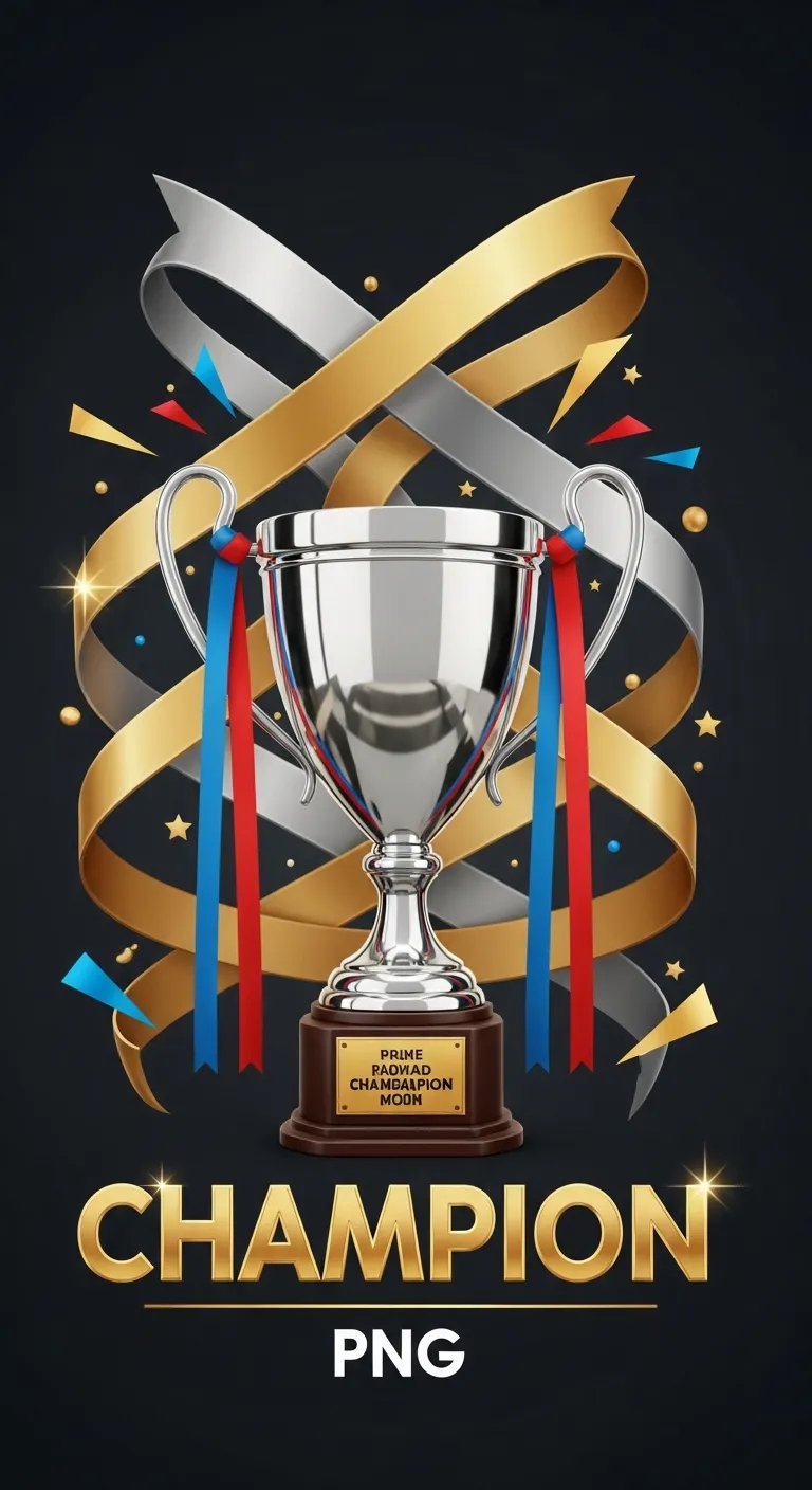 Champion Design PNG | Trophy, Ribbons, Gold & Silver Colors