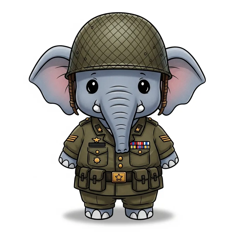 Charming Cartoon Elephant in Military Uniform Charming Cartoon Elephant in Military Uniform