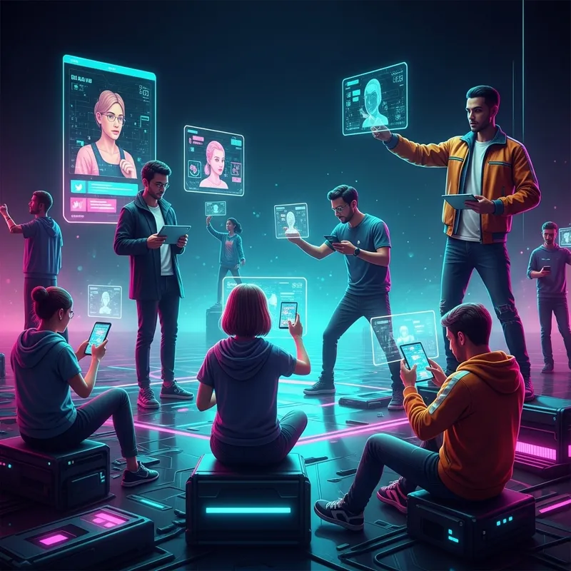 Futuristic Social Media Unity Artwork in Cyberpunk Style