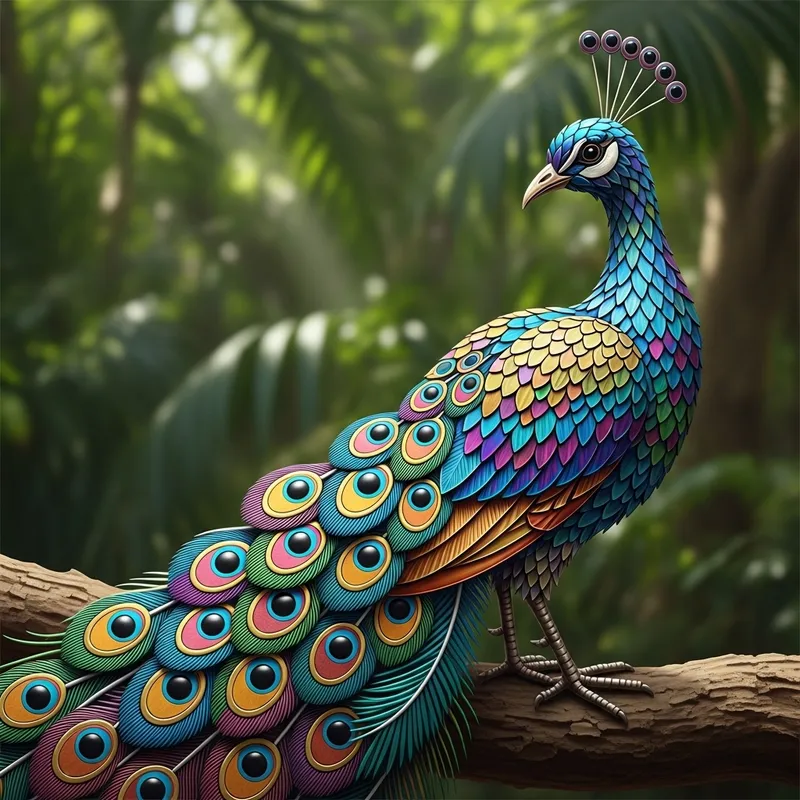 Colorful Peacock: Metal Tile Artwork