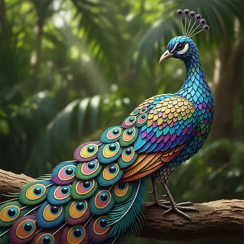 Metallic Tile Peacock: Vibrant Artistic Creation