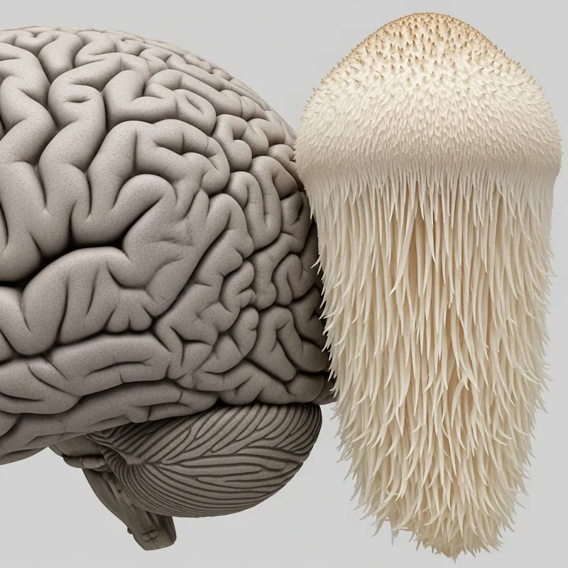 Human Brain and Hedgehog Mushroom: Intricate Anatomical View
