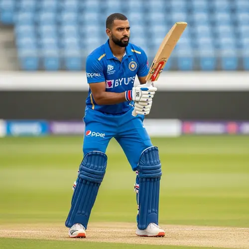 Virat Kohli in Blue Cricket Uniform with Cricket Bat