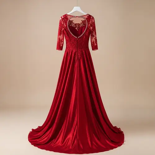 Elegant Floor-Length Red Dress with Intricate Detailing