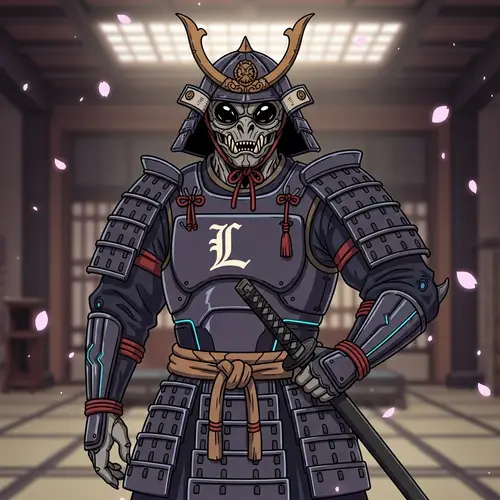Muscular Alien Samurai in Anime Style | 'L' Emblem Armor