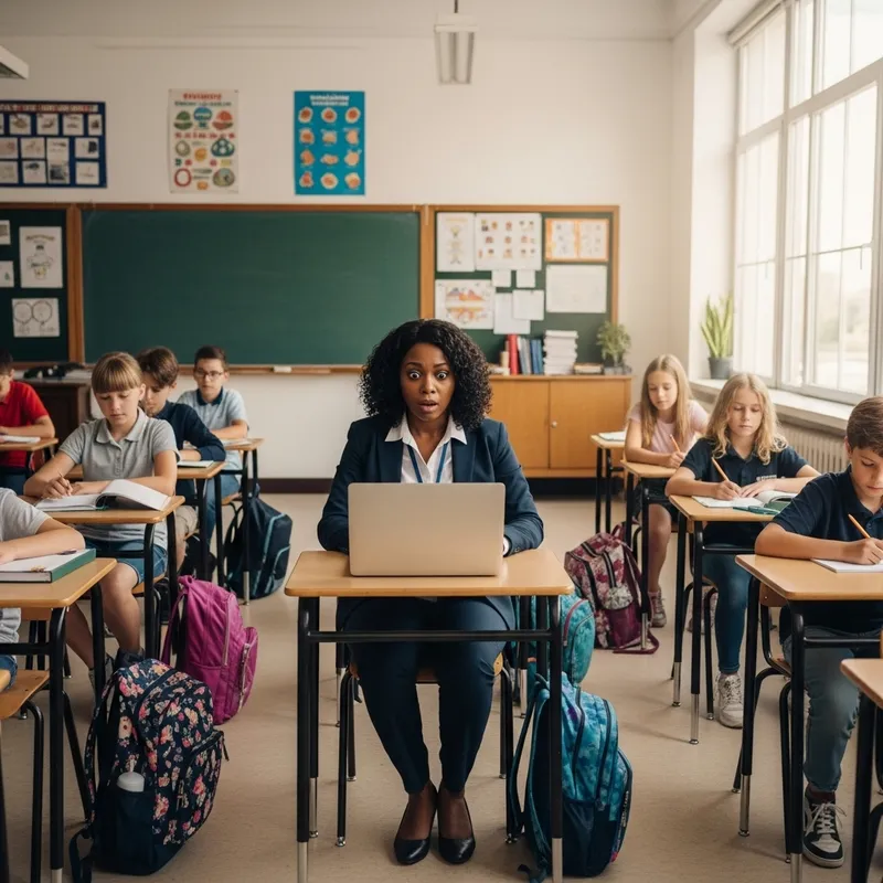 Shocked Teacher in Classroom | Wide Shot Surprise Moment