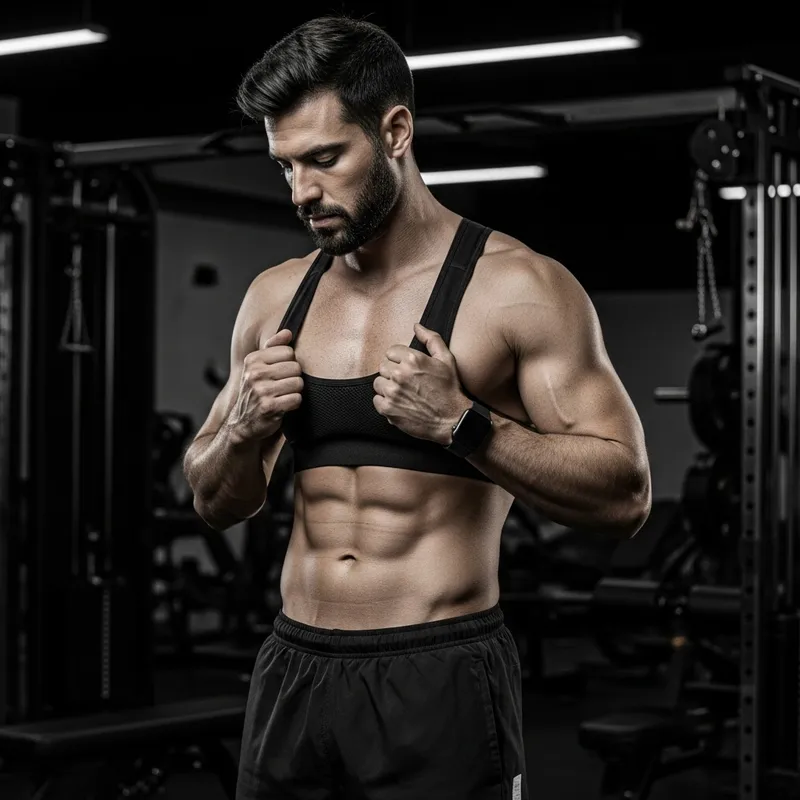 High-Resolution 4K HDR Black and White Gym Photo | Toned Man in Sports Mesh with Medium Beard High-Resolution 4K HDR Black and White Gym Photo | Toned Man in Sports Mesh with Medium Beard