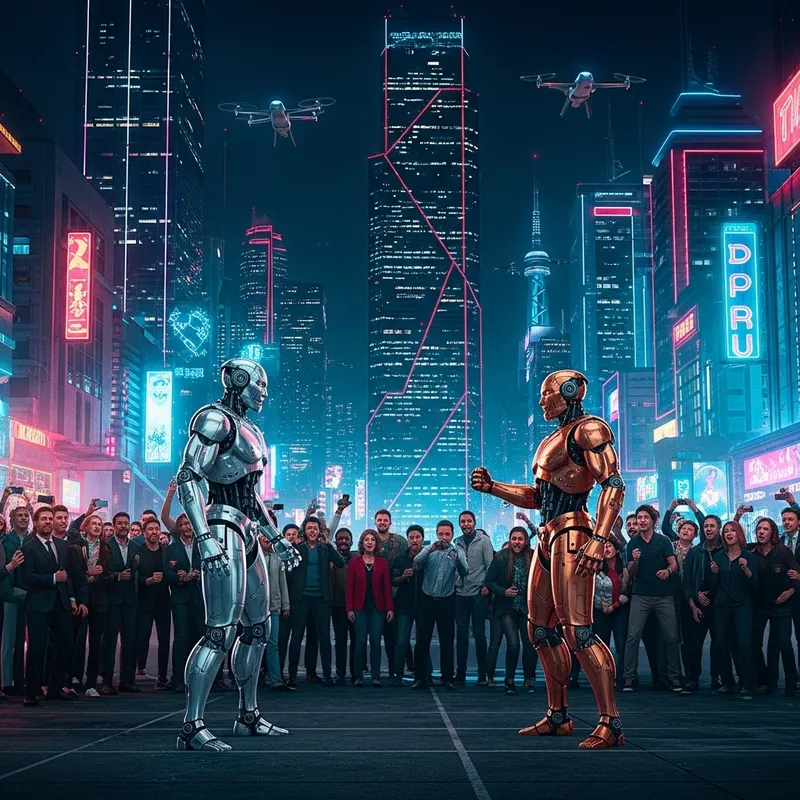 Futuristic Confrontation: Silver vs Copper Robots