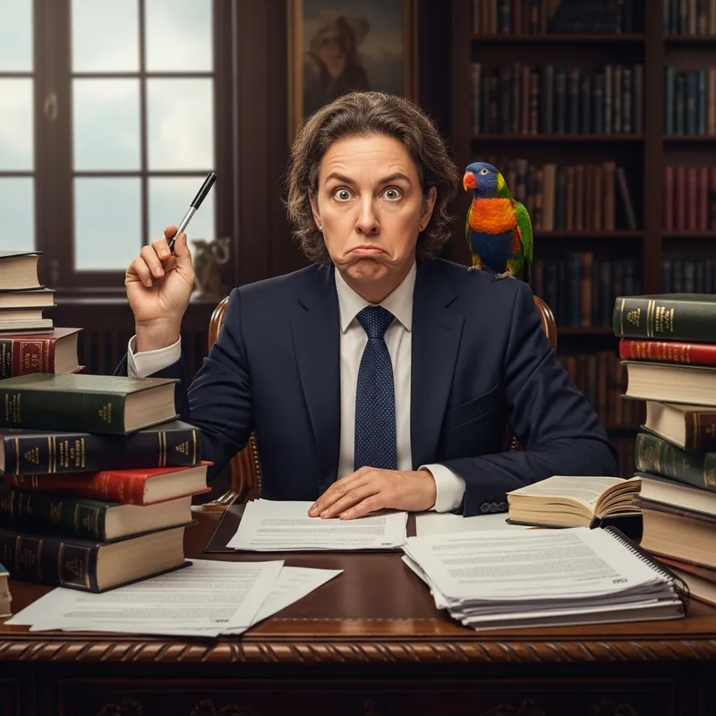 Professional Translator with Comical Parrot at Work