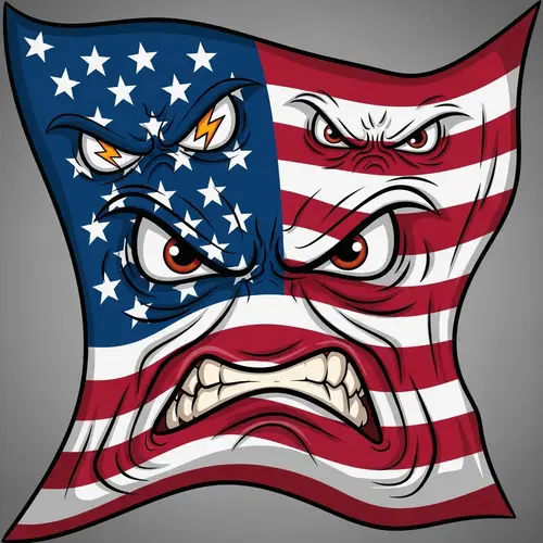 Animated USA Flag with Anger Emotions | Illustration