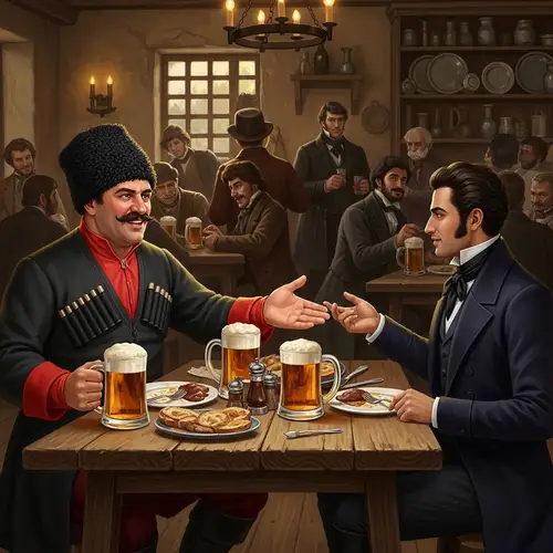 Bustling Tavern Scene: Nozdryov Invites Chichikov