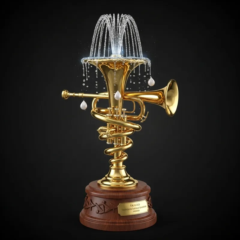 Unique Trophy Design: Trumpet and Fountain Fusion