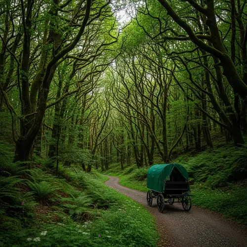 Enchanting Forest Trail with Green Carriage | Nature Scene
