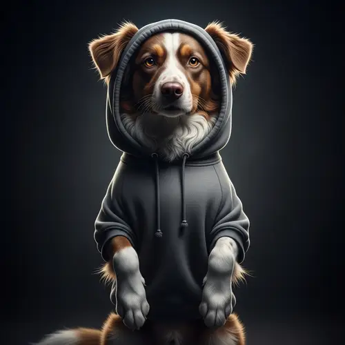 Realistic Dog Wearing Hood in Dark Background