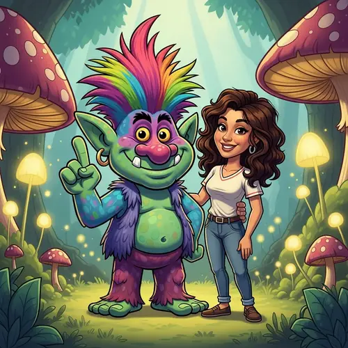 Troll and Brunette: Vibrant Cartoon Characters