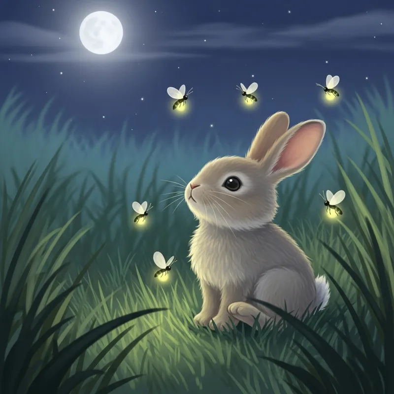 Enchanting Rabbit and Firefly Artwork Enchanting Rabbit and Firefly Artwork