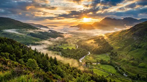 Stunning Aerial View of a Misty Green Valley
