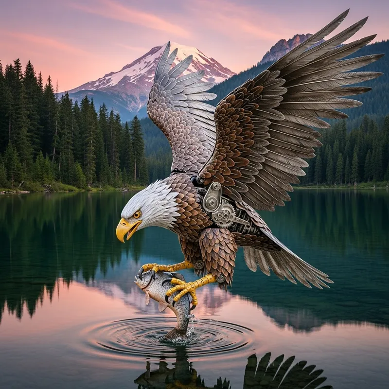 Stunning Robotic Eagle Fishing Scene Stunning Robotic Eagle Fishing Scene