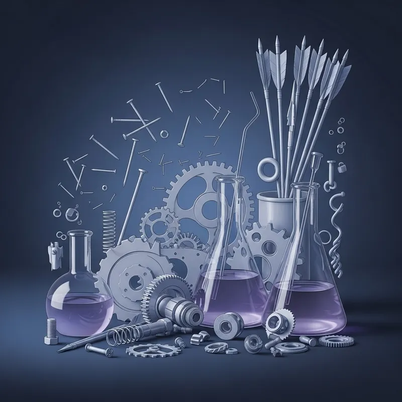 Mechanical Gears, Nails & Arrows in Shades of Blue and Purple