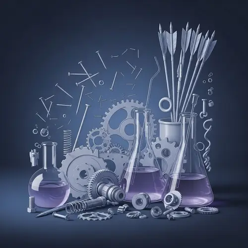 Blue, Gray, & Purple Collection of Nails, Arrows, Machinery, & Gears