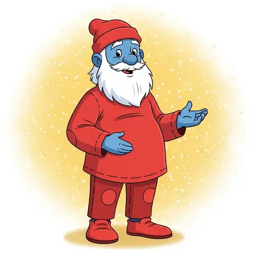 Charming Cartoon Character with Blue Skin and White Beard