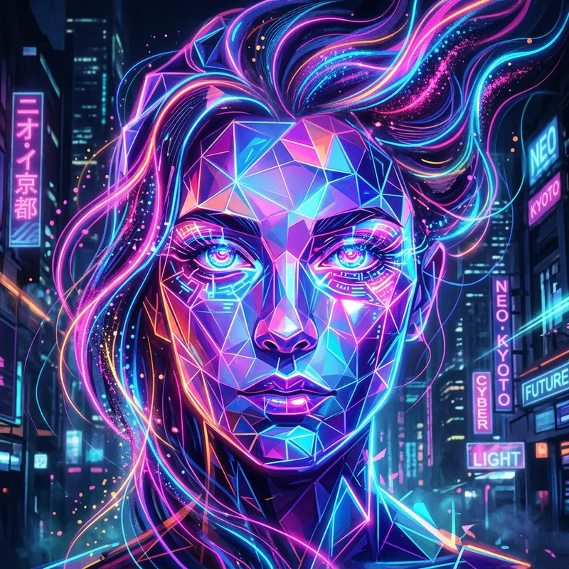 Futuristic Cyberpunk Humodel Face Art - Digital Painting Futuristic Cyberpunk Humodel Face Art - Digital Painting