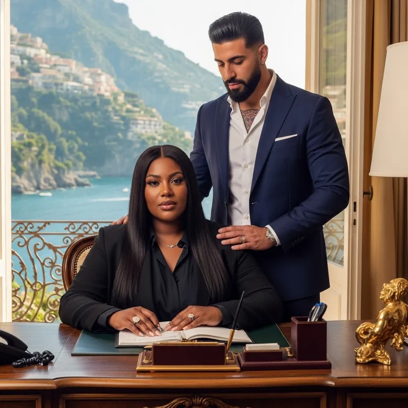 Empowered Plus-Size African American Woman & Middle-Eastern Husband in Amalfi Coast Villa