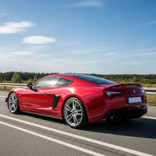 Sleek Red Sports Car on Highway | Powerful Design and Performance