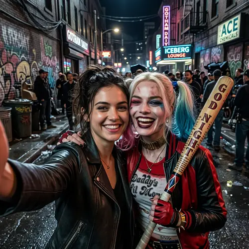 Stunning Harley Quinn Selfie in Gotham Streets