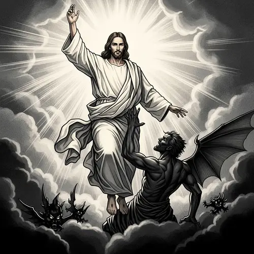 Christ Conquering Satan at the Resurrection - Symbolic Victory of Good Over Evil