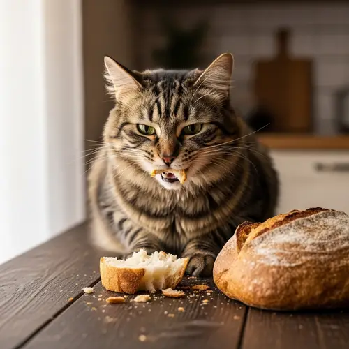 Cat Eating Bread - Cute Feline Snacking Scene