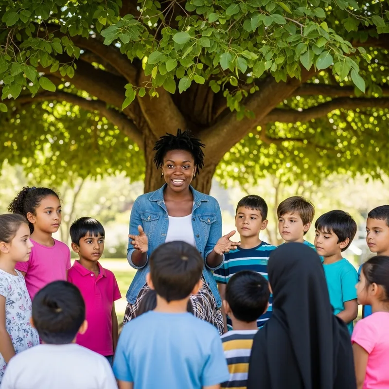 Diverse Children spellbound by African Woman's Stories