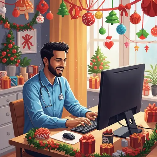 Festive South Asian Male in Virtual Consultation | Modern Holiday Celebration