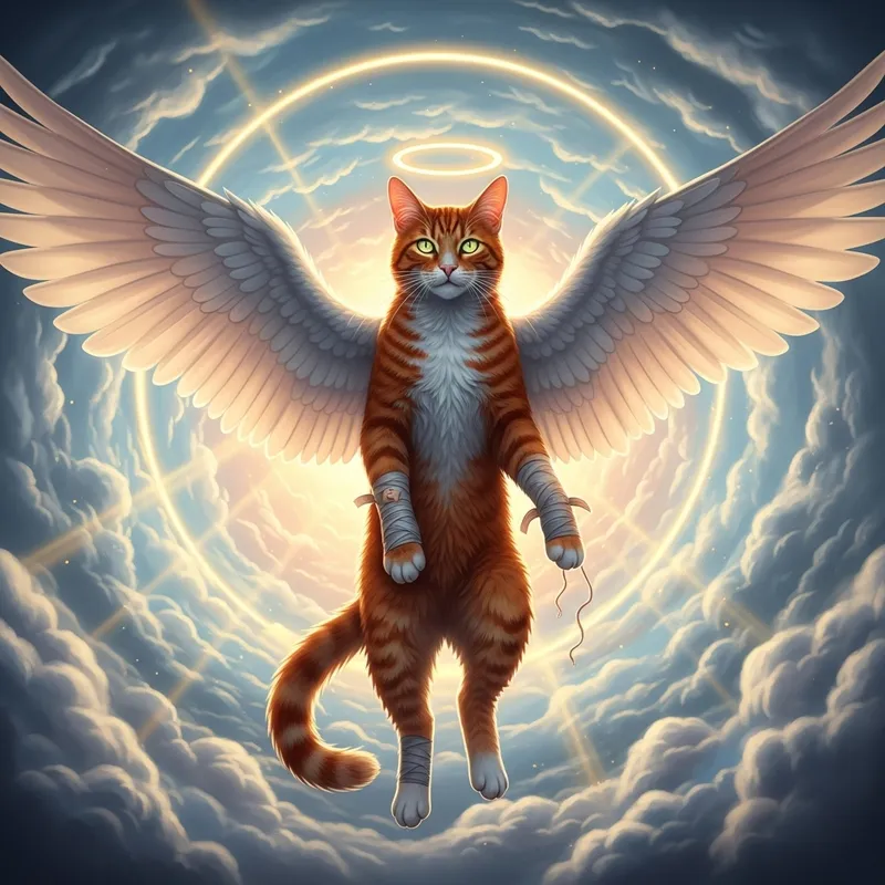 Red Cat with Angel Wings: Ascending to Holiness in the Clouds