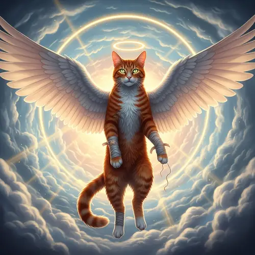 Red Cat with Angelic Wings: Becoming a Saint in the Clouds