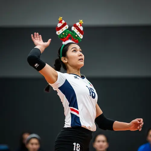 Energetic Female Volleyball Player with Christmas-themed Headband