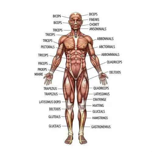 Complete Human Anatomy Illustration with Labeled Muscles