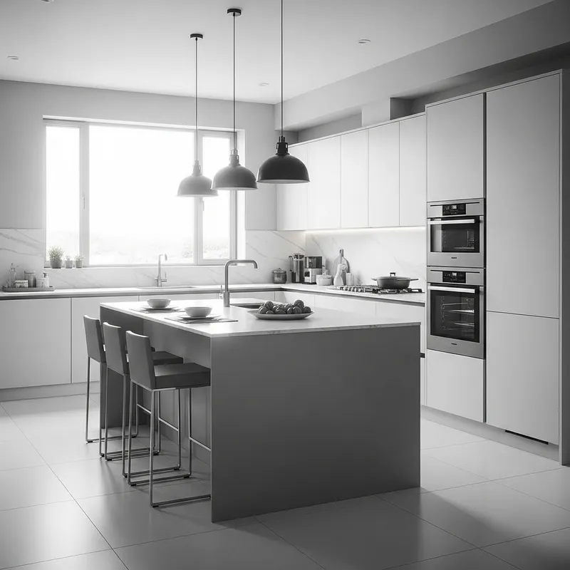 Contemporary Minimalist Kitchen Design | White & Grey Palette