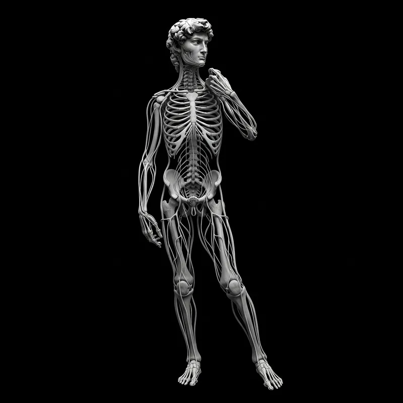 Detailed Human Nervous System Replica in Michelangelo's David Pose
